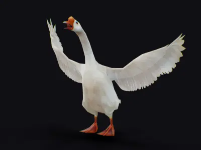 Goose Domestic Farm Animated Lowpoly Bird Animal Low-poly 3D model