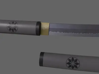 PBR Katana Japanese Sword Grey V3 Low-poly 3D model