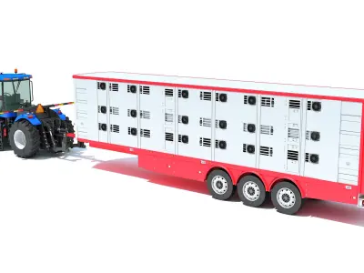 Tractor with Animal Transporter Trailer 3D model