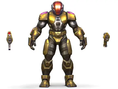 Cartoon Sci-Fi Cyborg Drone Trooper Soldier Low-poly 3D model 4