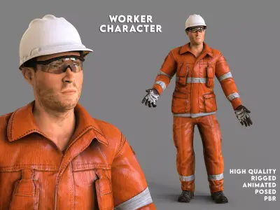 Worker Male Realistic rigged Animated Low-poly 3D model