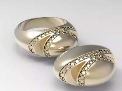 Luxury bvlgari Gold Dome Ring with Diamond Stripes 3DM Model 3D model