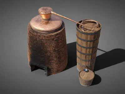 Medieval brewery props Low-poly 3D model