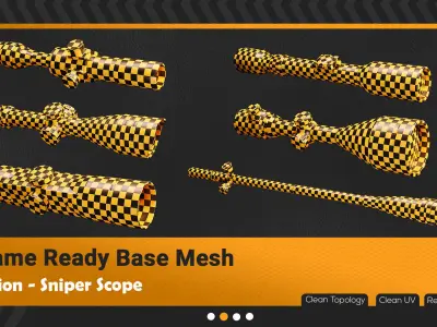 25 Sniper Rifles Scope Base Mesh - VOL 03 Game Ready Low-poly 3D model