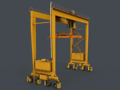 PBR Rubber Tyred Gantry Crane RTG V2 - Yellow Low-poly 3D model