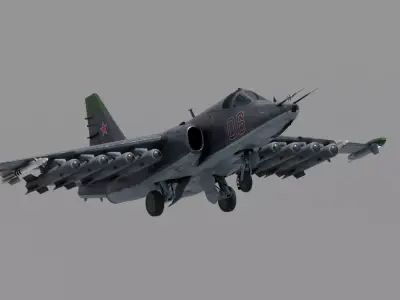 SU-25 Frogfoot with weapons fully-rigged and animated Low-poly 3D model