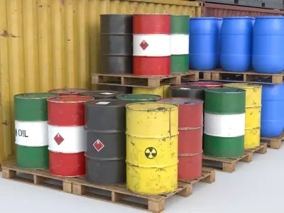 Cargo Containers Barrels and Crates Vol3 PBR 3D model