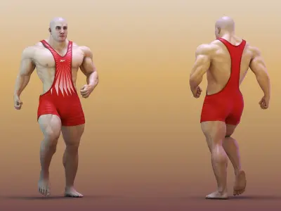 Muscular Male Running Pose in Reebok Red Singlet 3D model