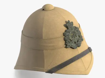 Used Victorian British Army Helmet Beige 24th Regiment Badge 3D model