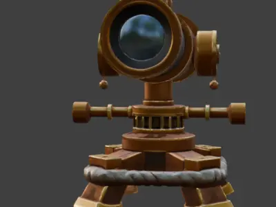 Brass Telescope Game-Ready 3D Model with PBR Materials Low-poly 3D model