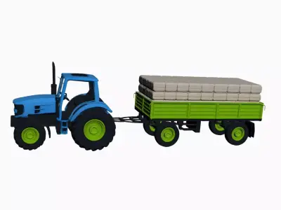 Generic Tractor Trailer Hay Load Farm Transport Vehicle 3D model