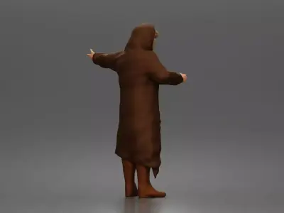 Desert Wanderer Guide Character in Hooded Robe and Masked Outfit 3D print model