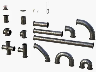 Old Folded Metallic Pipes Low-poly 3D model