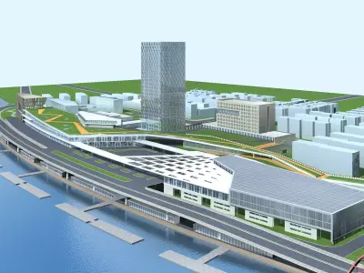 Architecture city near water 3D model