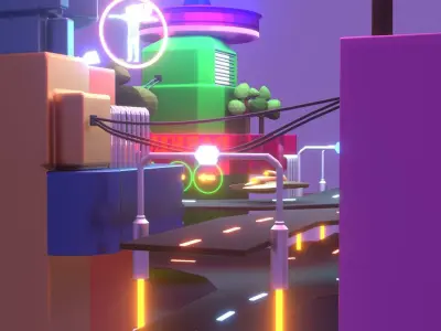 Ski-fi city low poly Low-poly 3D model