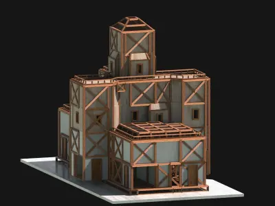 Medieval Low Poly Building  Castle Wooden Village Stone House 47 Low-poly 3D model