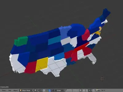 US 3D Map United States of America Continental USA Low-poly 3D model