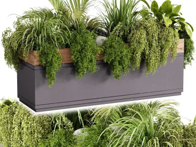 Indoor plant- 20 metall  and wooden in box on stand 3D model
