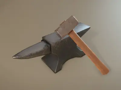Anvil and Hammer Low-poly 3D model