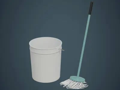 Bucket And Mop 1A Low-poly 3D model