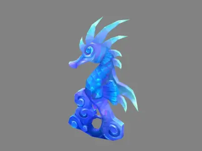 Sapphire seahorse sculpture - Jade seahorse Low-poly 3D model