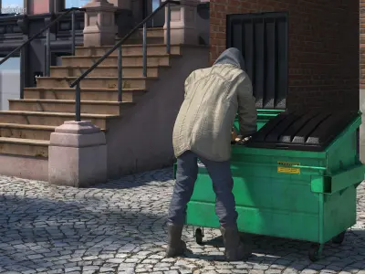  Homeless Man Digs Through Dumpster 
