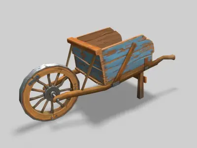 Low poly stylized wood cart with handpainted textures Low-poly 3D model