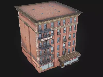 Brick Hotel Building  Vintage Elegance with Urban Charm 3D model