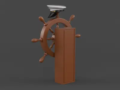 Captain Hat and Ship Wheel 3D model