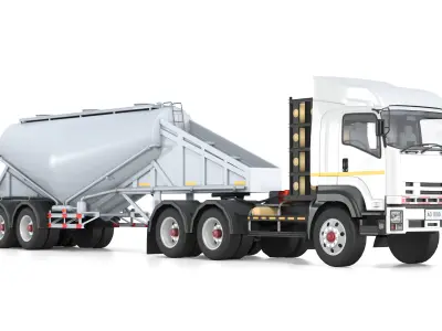 Bulk Cement Trailer Truck with Interior Low-poly 3D model
