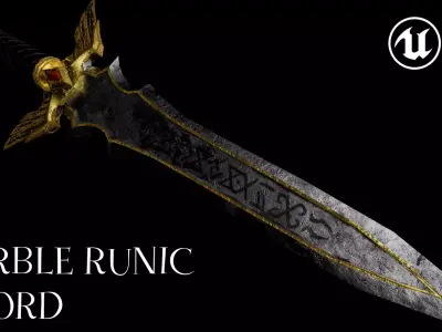Fantasy Angelic Marble Sword Divine Runic Blade Game Ready Low-poly 3D model