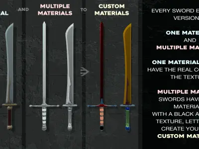 5 Swords Pack with Clean and Rust Texture Free low-poly 3D model