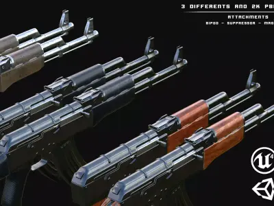AK-47 PBR ak - rifle Low-poly 3D model