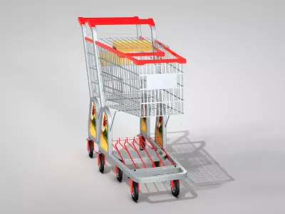 Supermarket Trolley With 1 basket 3D model