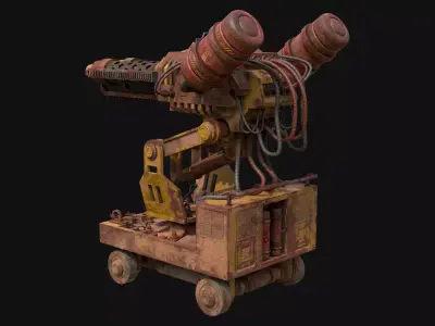 Flamethrower Turret-1-Rusty-Yellow 3D model