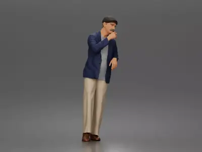 gentleman twirls mustache wearing cap blazer relaxed trousers 3D print model