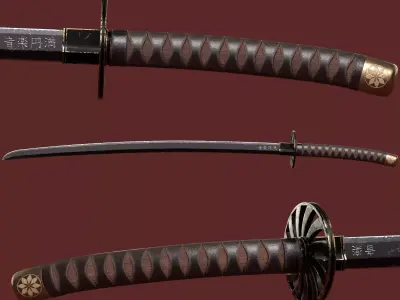 Katana Sword Blade Low-poly 3D model Free low-poly 3D model Low-poly 3D model