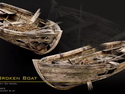 Old Broken Boat  Low-poly 3D model