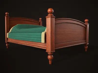Vintage double bed Low-poly 3D model