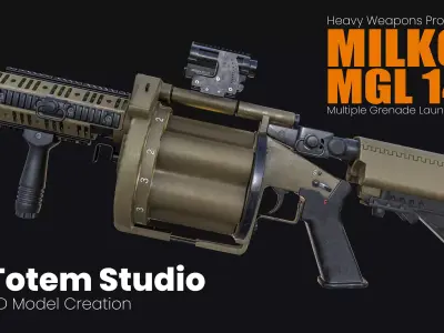 Milkor Multiple Grenade Launcher 140 Low-poly 3D model