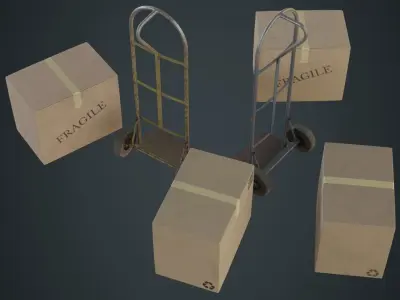 Hand Truck And Boxes 4B Low-poly 3D model