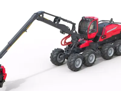 Forestry Wheeled Harvester Low-poly 3D model
