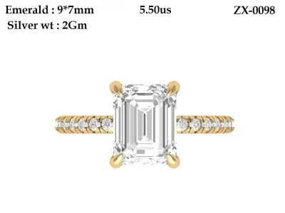 Emerald Solitaire Ring 3D print model 25