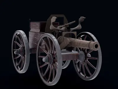 The old carrier cannon cart with barrel and gun  3D model