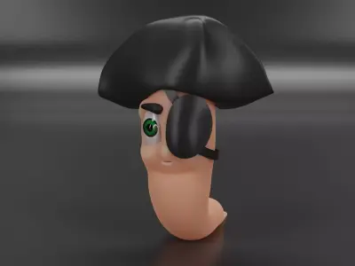 Cartoon Worm Pirate Character Low-poly 3D model
