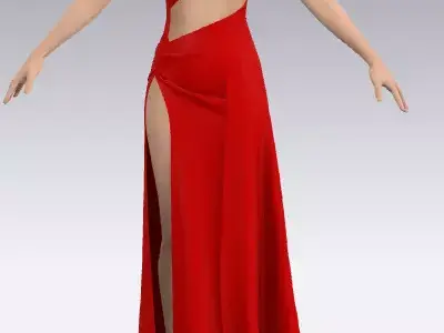 Dress  asymetric belt paneled elastic slit skirt  Low-poly 3D model