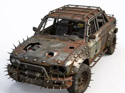 Post-Apocalyptic Raider Sedan 3D Model Low-poly 3D model