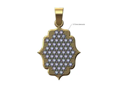 Diamond ornamental rectangular vintage pendant with bail 3D print model