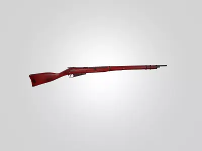 Vintage Bolt Action Rifle 3D Model with Wooden Stock 3D model