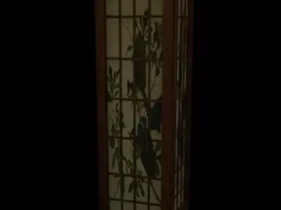Asian Standing Lamp with Birds Pattern Gridded 3D model